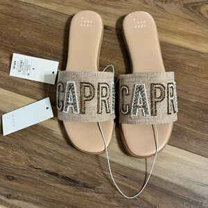 A New Day Capri Beaded Slide Sandals Size 9 | Raffia Neutral Resort Chic NWT
